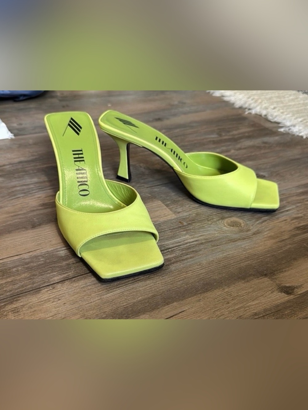 The Attico Anais Leather Mules in Colour Lime Size 7